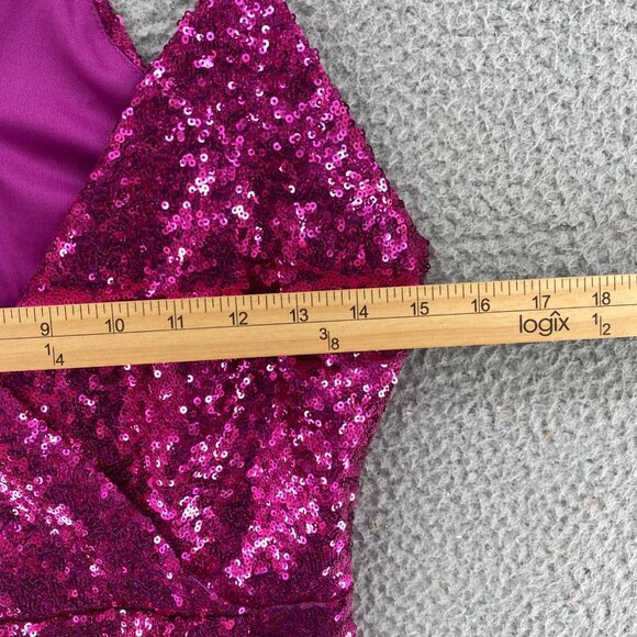 Lulus Dress Women Extra Small Hilaria Fuschia Sequin Bodycon Surplice Mini Party - Picture 9 of 12